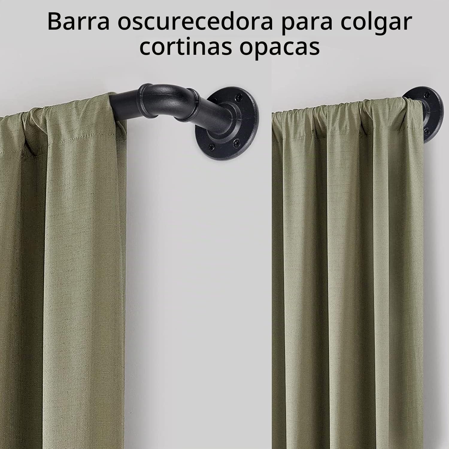 Barra de Cortina Negra Extensible x 2 Piezas, Barras Cortinas Estilo Industrial Metal, Se Pueden Instalar Paredes o Techo, Barra para Cortinas de Dormitorio/Habitacion/Salon/Ducha, 122-218 cm.