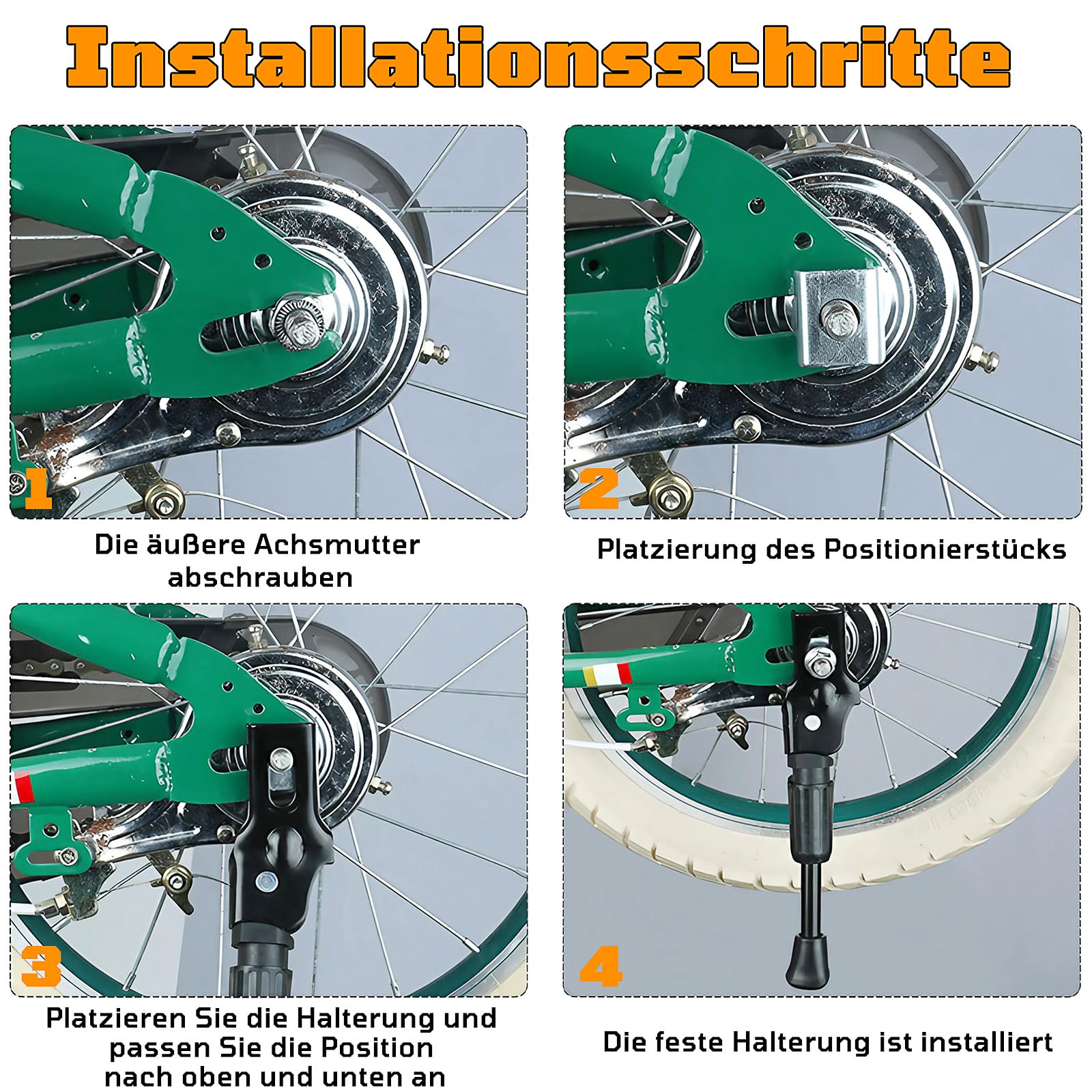 Pata de Cabra Bicicleta,Caballete para Bicicleta 14" con pie Goma Antideslizante,Caballete Bicicleta Ajustable del Retroceso para Niño Bicicleta Infantil 14 Pulgadas