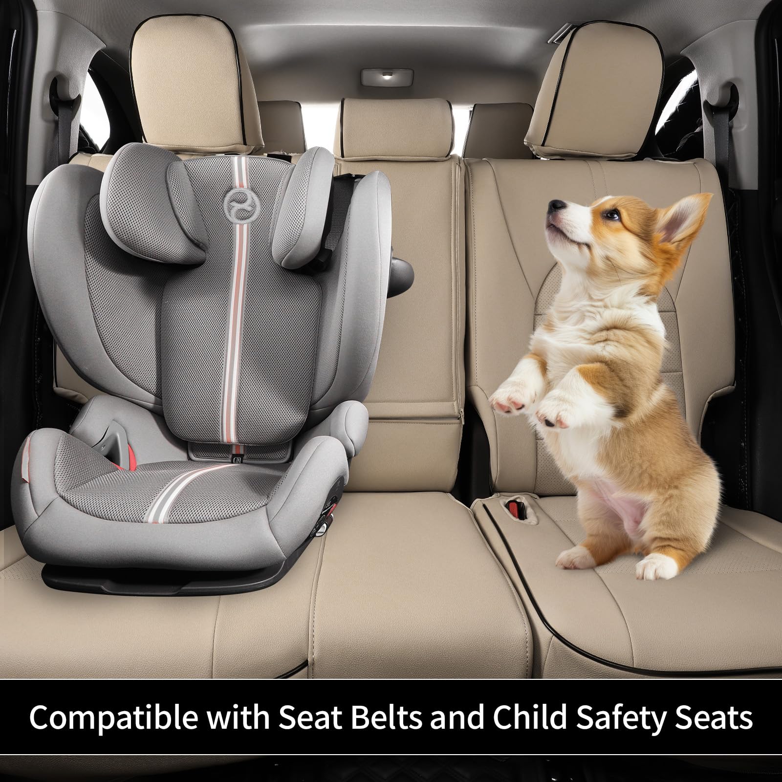 EKR Set completo di coprisedili per auto su misura per Toyota Highlander 2014 2015 2016 2017 2018 2019 -Tre file, seconda fila capitano sedia, similpelle (beige)