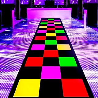 Neon Dance Floor Light Up Dance Floor UV Blacklight Reactive Aisle Runners Glow in The Dark 10 ft Neon Tapestry Neon Party Supplies Fluorescent Neon Birthday Wedding Party Favors (Square, 1 Pack)