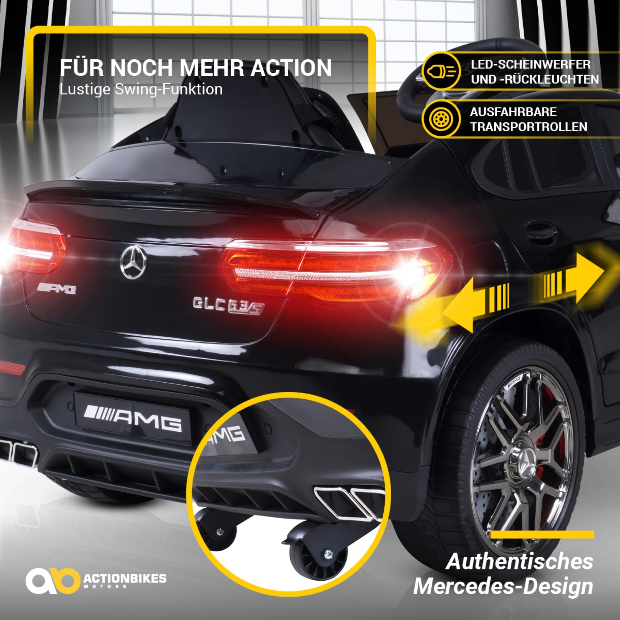 Actionbikes Motors Kinder Elektroauto Mercedes Benz AMG GLC 63S Coupé | Fernbedienung mit First Funktion - Lizenziert - Kinderauto elektrisch - Elektrofahrzeuge - Auto für Kinder ab 3 Jahre (Weiß)