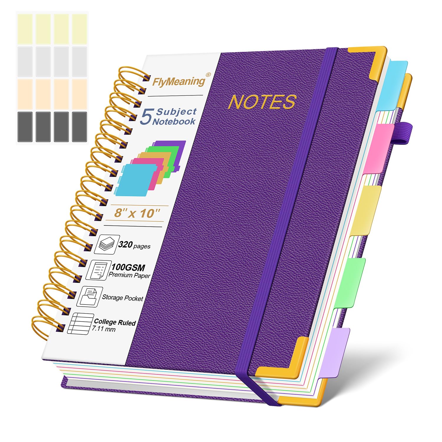 Hardcover Spiral Notebook Journal with Removable Dividers Tabs | 320 Pages, 5 Subject Notebooks College Ruled, 8"x10" Large B5 Leather for Work & School, Lined Journal for Women