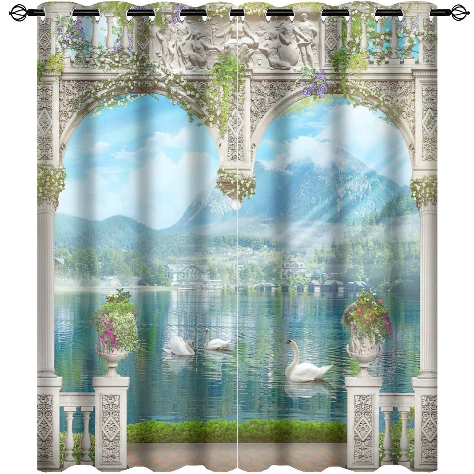 YUIUPD Rideau Occultant Thermiques - 3D Château D'horreur D'halloween Motif Lot De 2 Rideaux À Oeillets Pour Petites Fenêtre 234X230cm Décoration De Fenêtre Pour Chambre Et Salon, Draperies Opaque Is