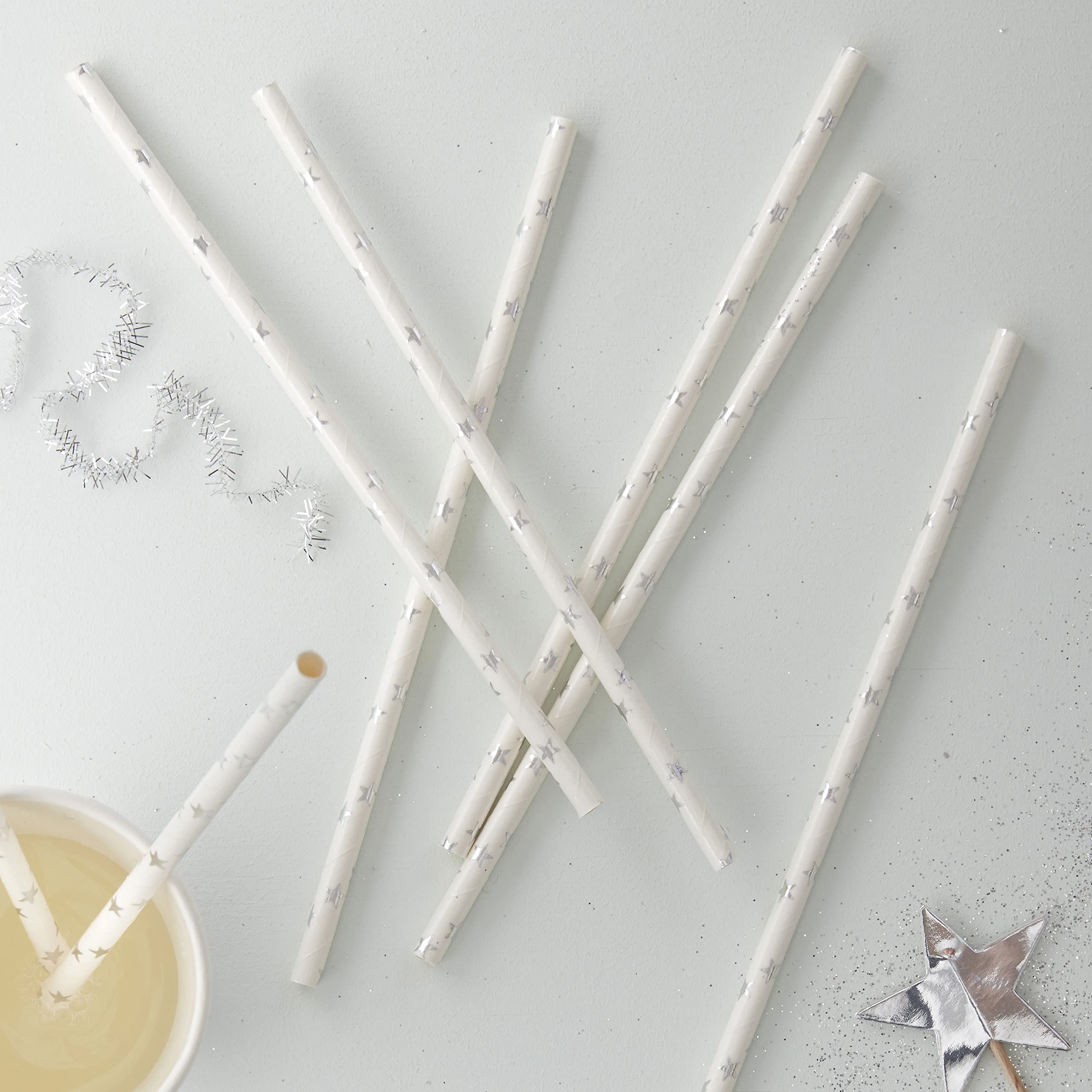 Ginger Ray Silver Foiled Star Straws