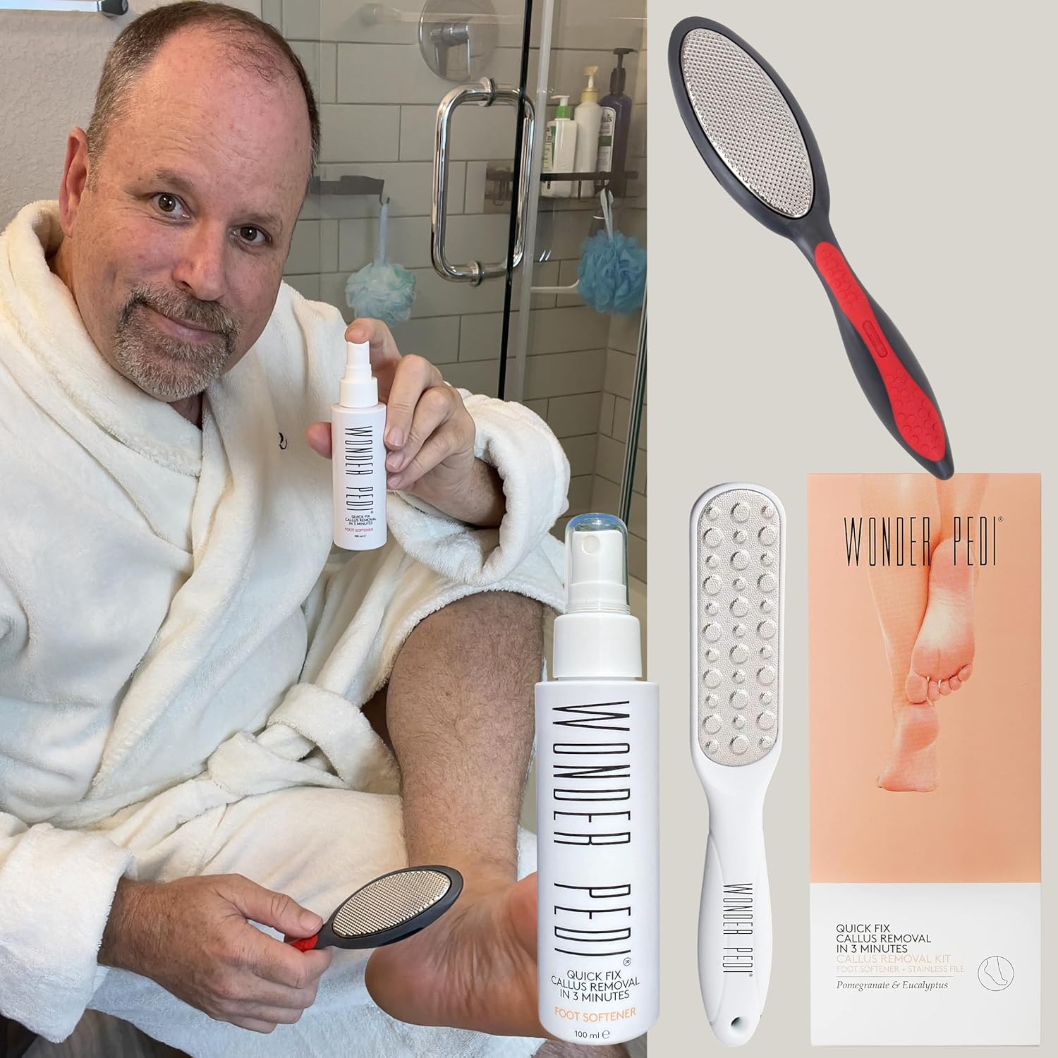 Feet Callus Remover - Instant Exfoliating Peel Foot Spray - Cracked Heels Softener and Double Sided Metal Foot File - Stainless Steel Feet Callus Remover Made in Germany
