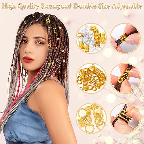 Miniatura 7 de Joyas para el cabello para trenzas Loc, joyería para rastas de cabello, accesorios de joyería de aluminio dorado y plateado para trenzas, decoración