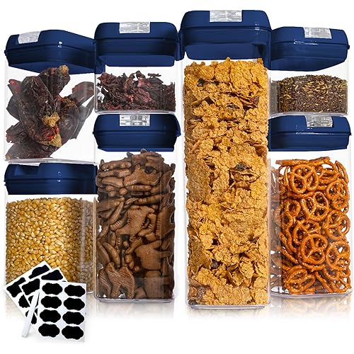 Cheer Collection Airtight Food Storage Containers, Kitchen Storage Containers for Pantry, Set of 7 Food Containers with Lids Airtight, Pantry Storage Containers & Organizers with Lids, Navy Blue