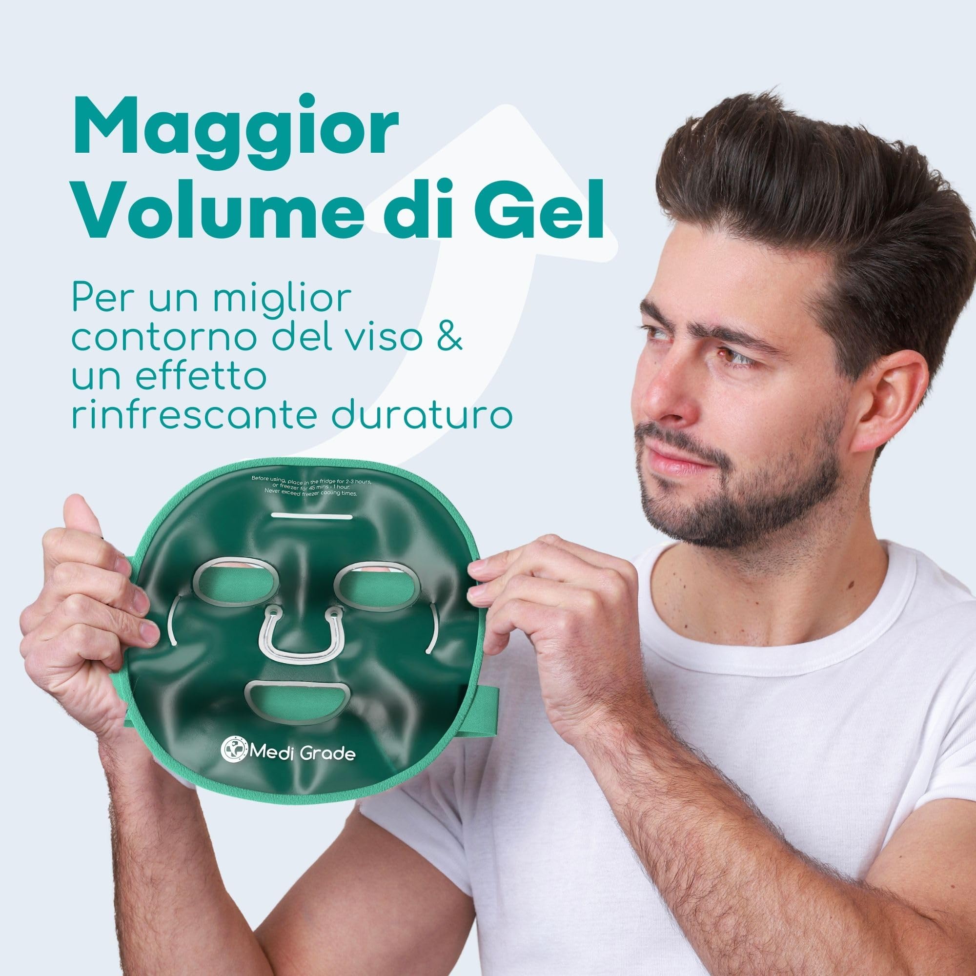 Maschera Viso e Occhi Rinfrescante – Gel a Tecnologia Medi Grade – Set Completo di Maschera per il Viso, Patch Occhi e Contorno Occhi, con Borsa – Rinfresca, Contro Gonfiore e Occhiaie