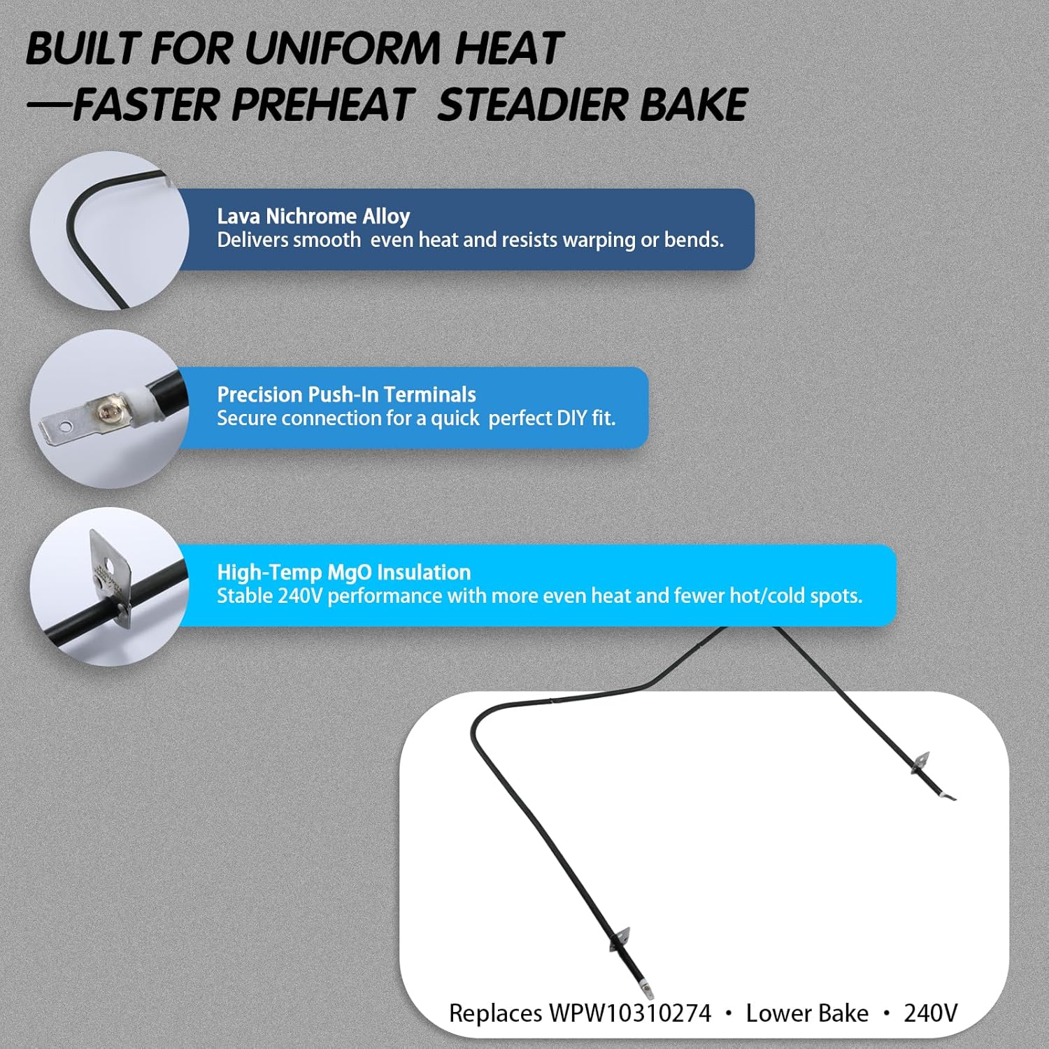 UPGRADED W10310274 WPW10310274 Oven Bake Element for Whirlpool Maytag Jenn-Air Amana Range Oven, Lower Bake Element Replaces 1863288 74010883 7406P439-60