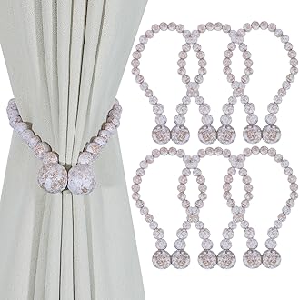 KLOGTSIND Magnetic Curtain Tiebacks, Curtain Tie Backs for Curtains 6 Pack, Wood Bead Curtain Tiebacks, Curtain Holders for Boho Bedroom Decor, Baby Nursery Decor, Farmhouse Decor