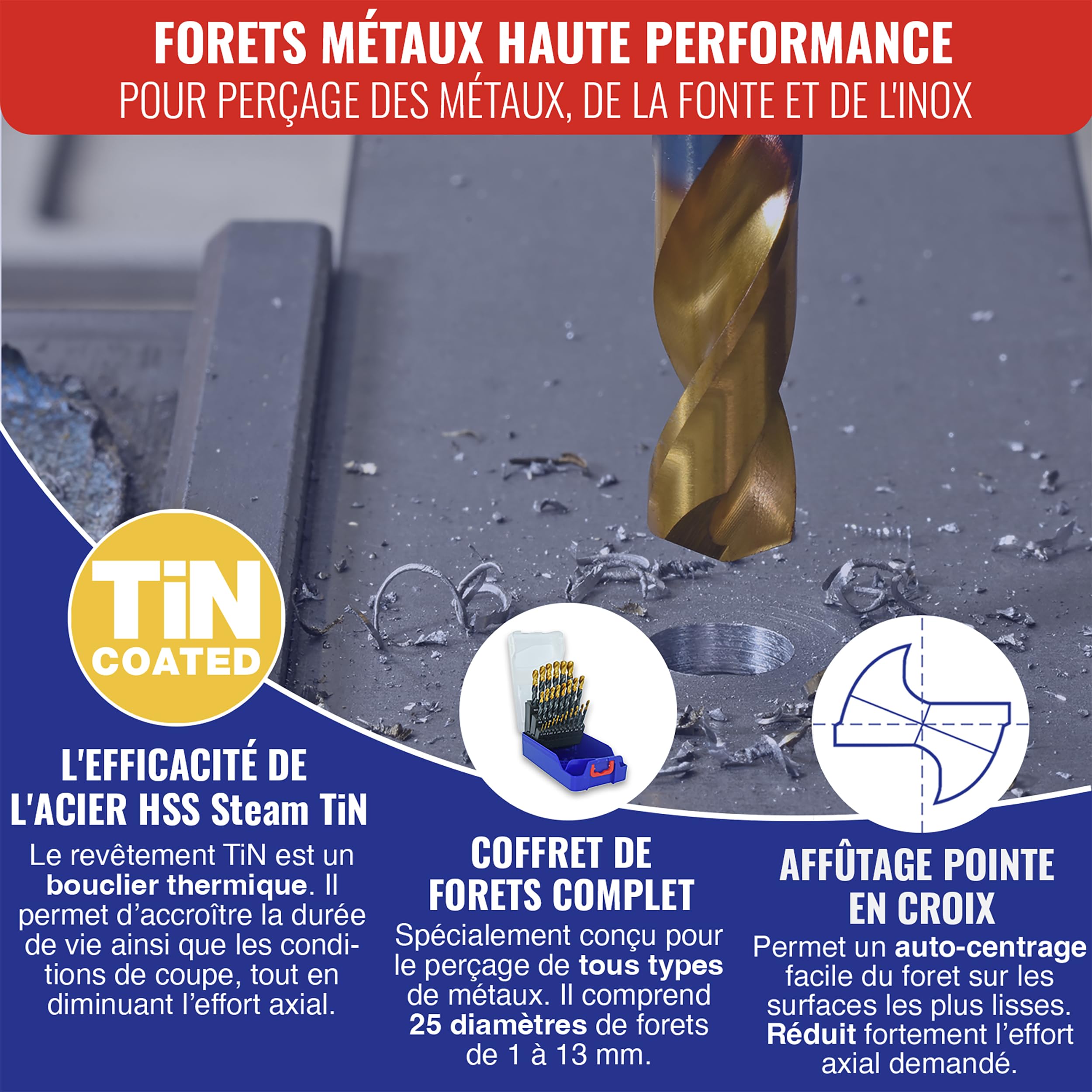 Image secondaire de Coffret Outils de Réparation Tivoly - Forets HSS TiN et Extracteurs de Vis Cassées