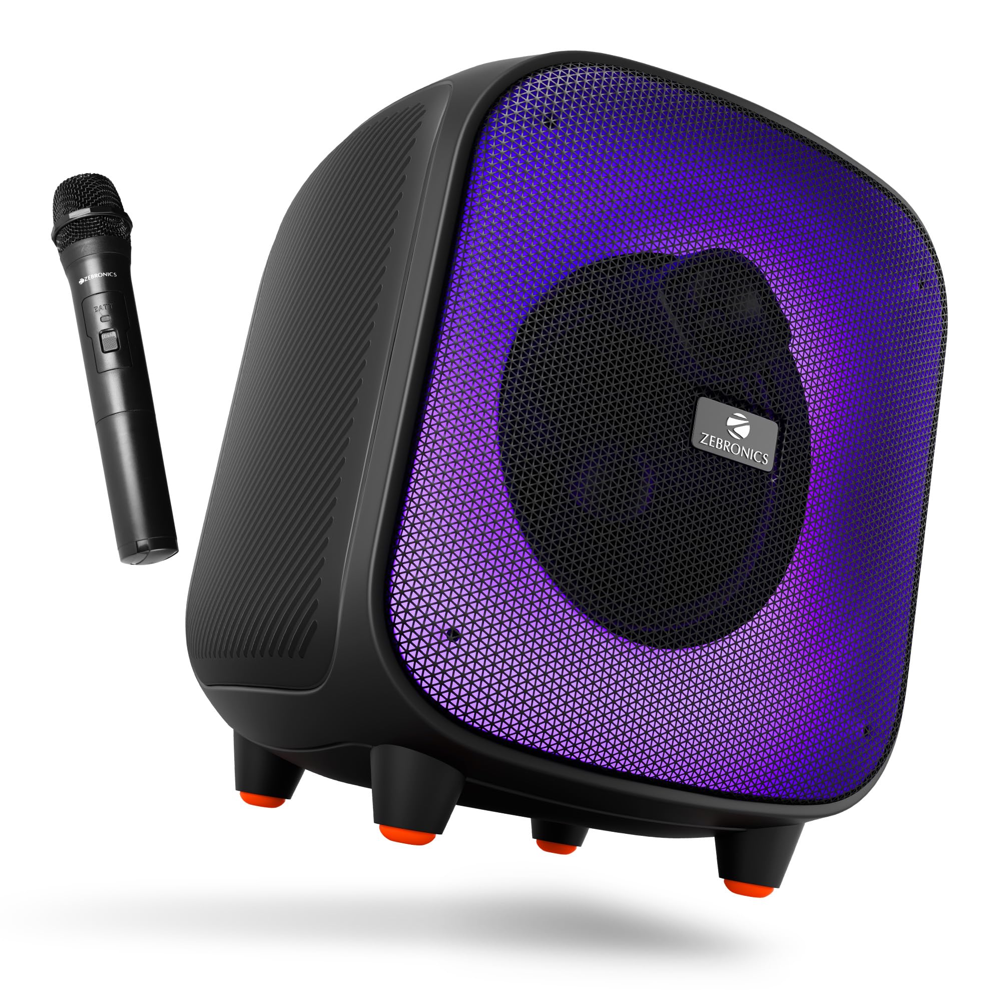 ZEBRONICS Sound Feast 800, Portable Party Bluetooth Speaker, 55 Watts, 9 Hours Playback, 6.5 inch Powerful Driver, Wireless MIC, Karaoke, Mobile Holder, RGB, TWS | USB | AUX | 6.3mm MIC, Deep Bass