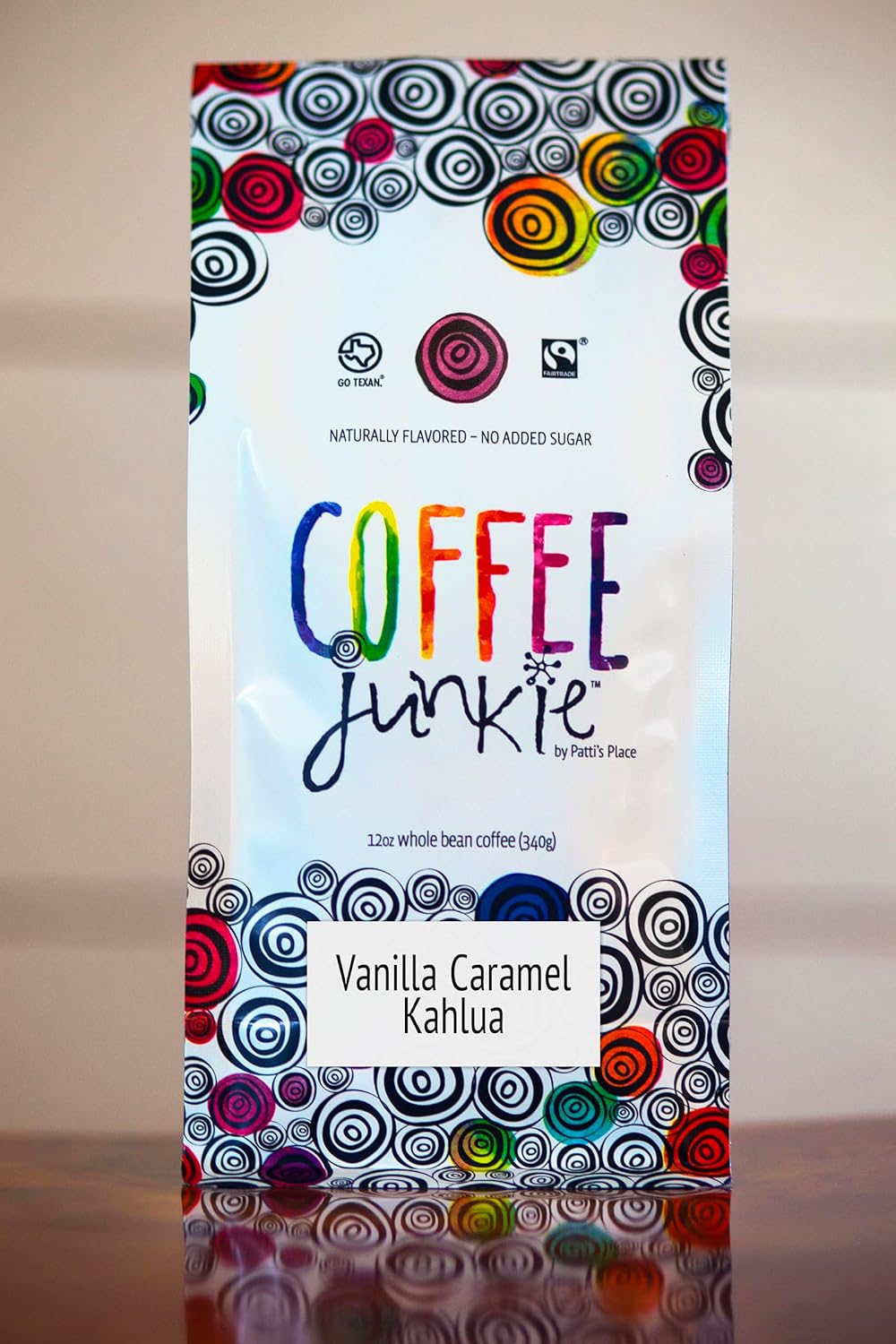 Coffee Junkie-Organic-Vanilla Caramel Kahlua-Whole Bean Coffee. CONTAINS NO ALCOHOL.