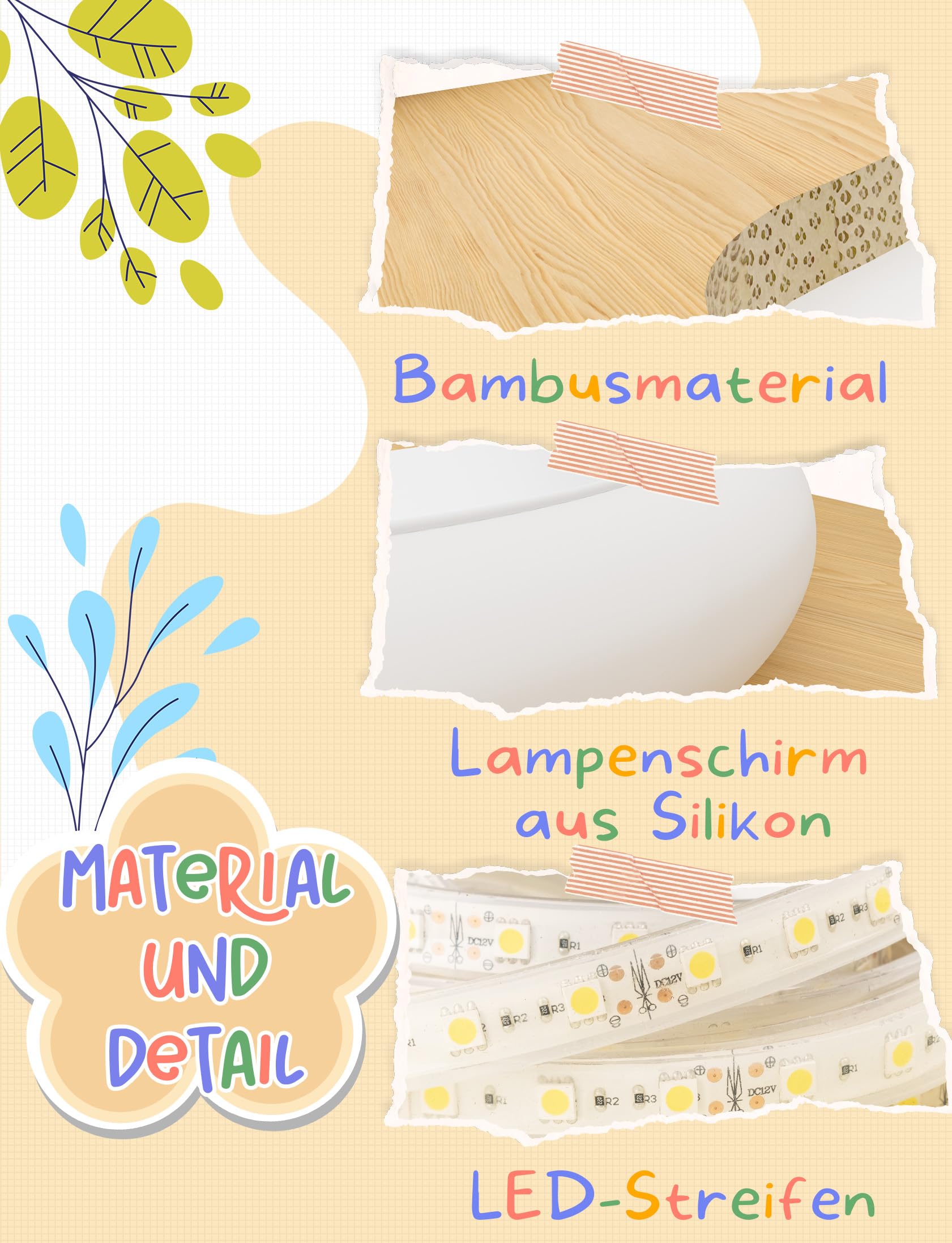 LED Deckenleuchte Kinderzimmer Deckenlampe Blumenform Bambus Deckenbeleuchtung 36W Dimmbar mit Fernbedienung Deckenleuchten für Kinder Schlafzimmerlampe Babyzimmer Mit Nachtlichtfunktion 50cm