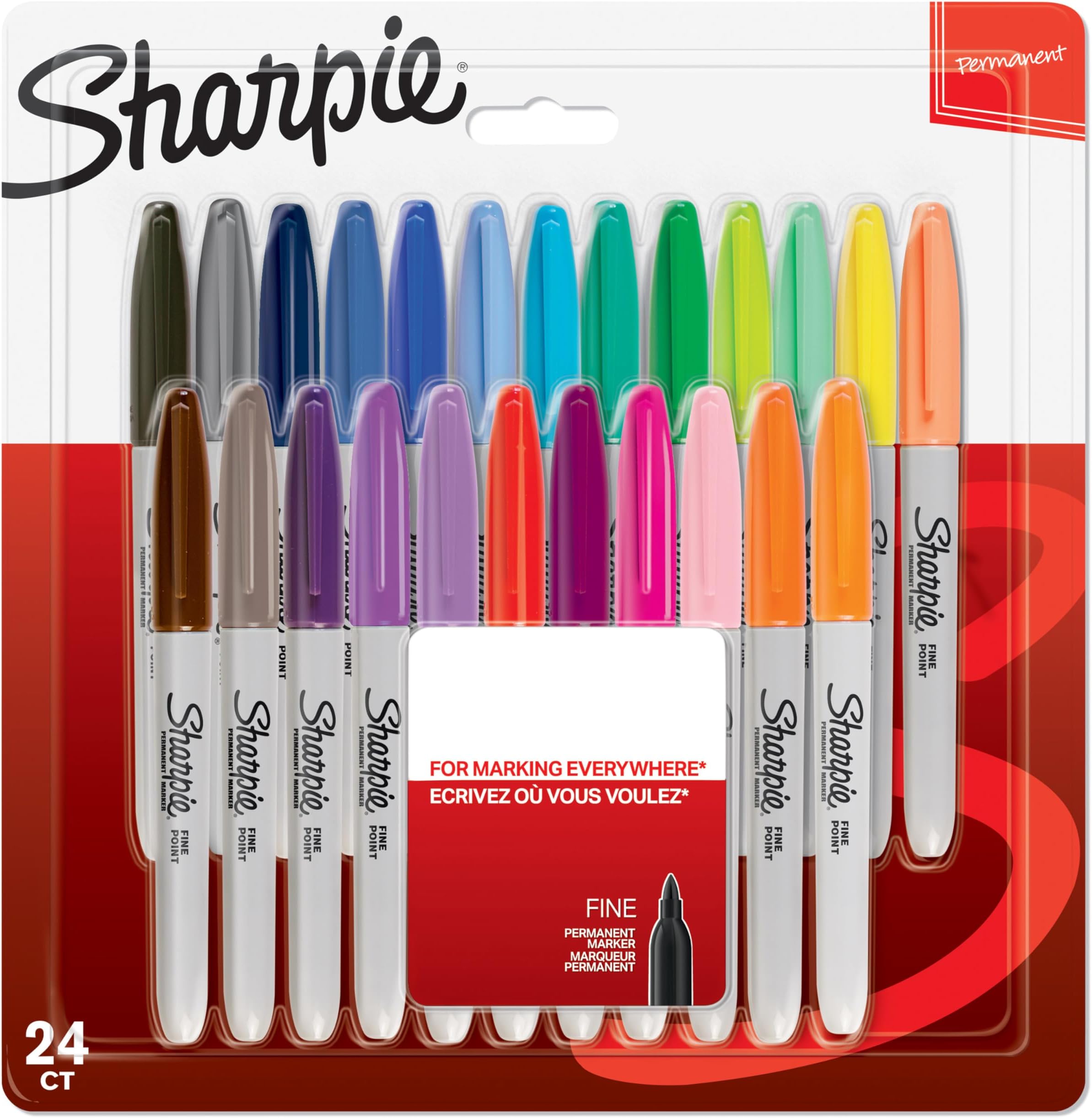 Sharpie Permanent Markers Fine Point Assorted Colours 24 Count Office Products