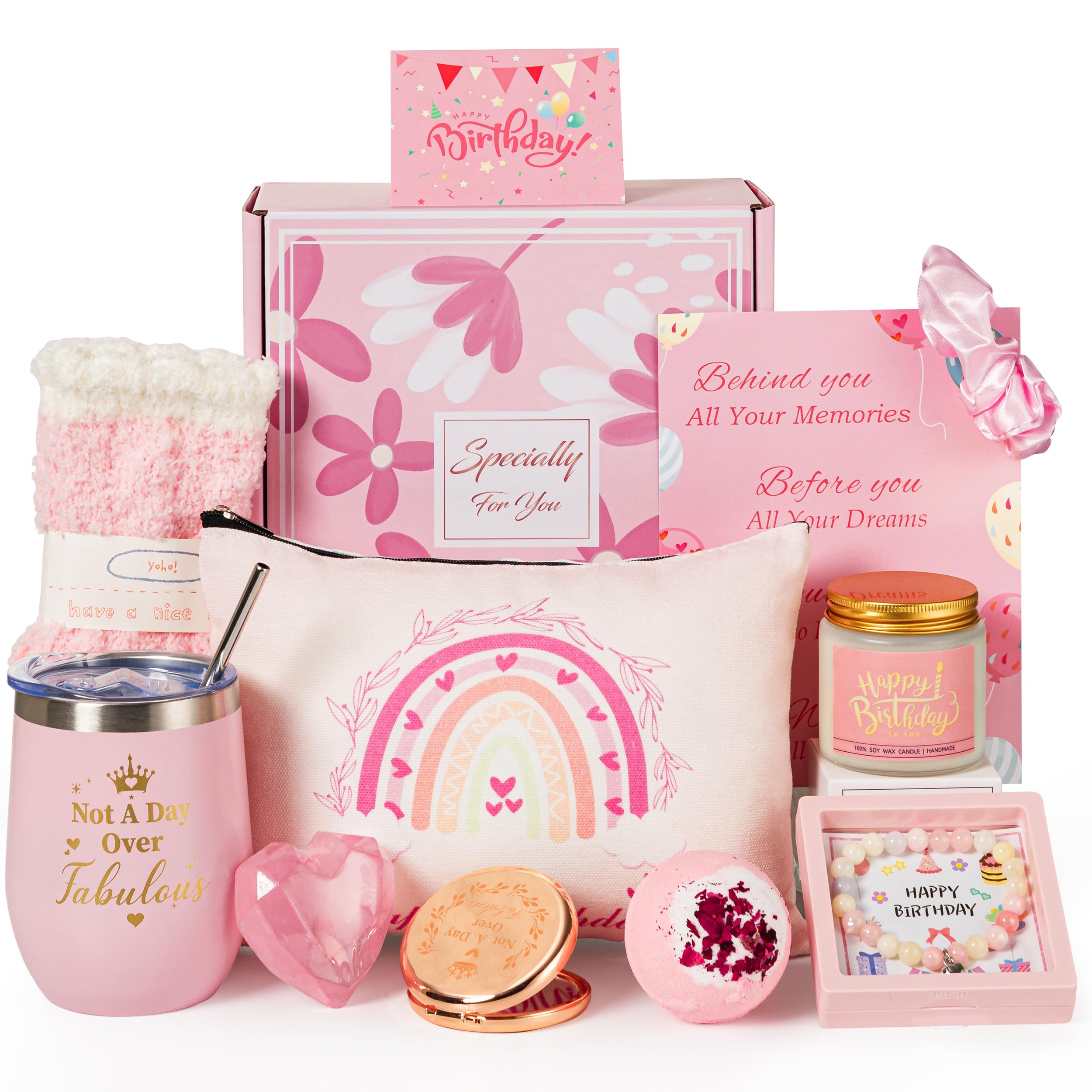 Birthday Gifts Baskets for Women, Unique Happy Hampers Pamper Birthday Gifts Box Presents for Her,Relaxation Self Care Ideas Box Gifts Set with Tumbler for Mum, Best Friend ,Sister, Wife ,Girlfriend