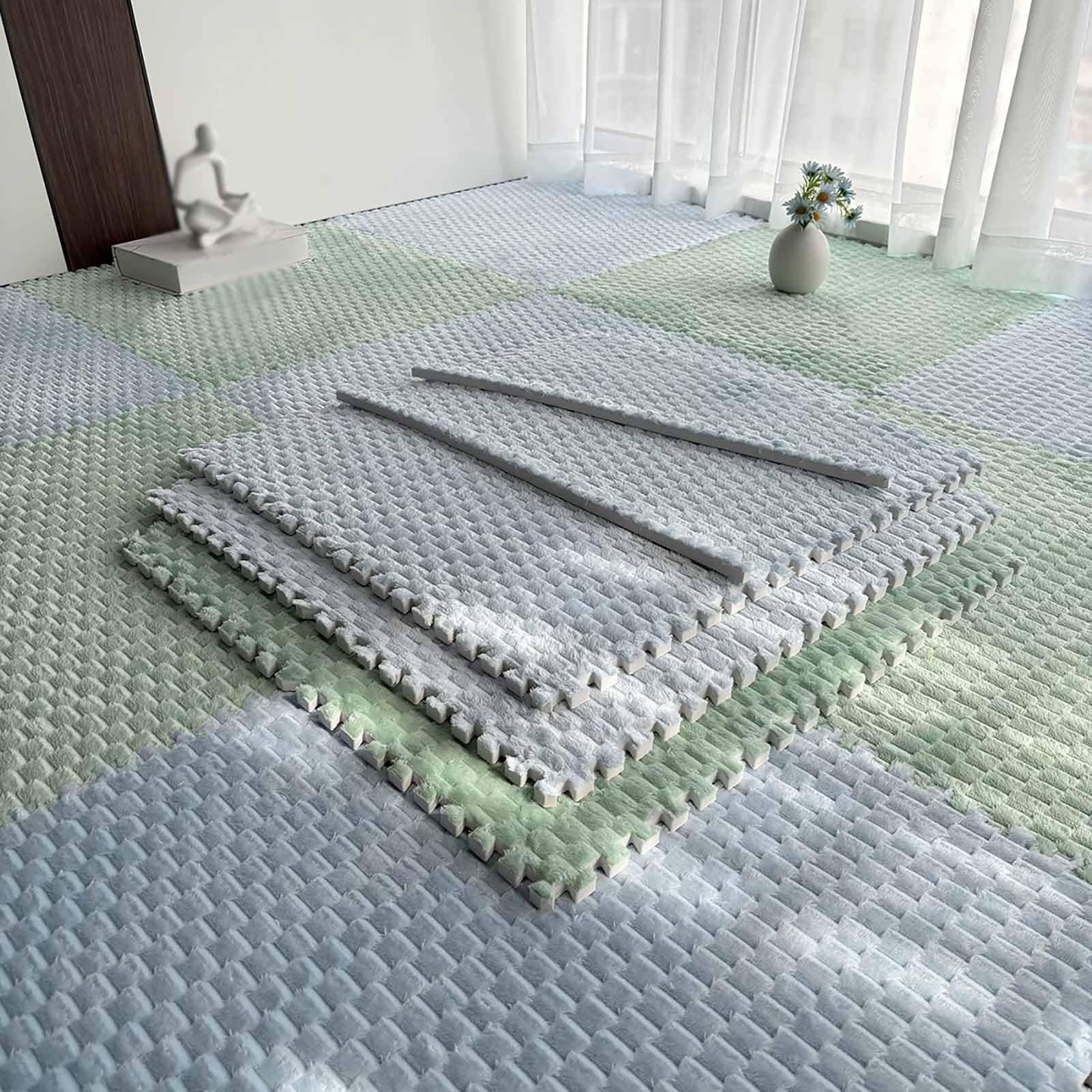 TY&WJ Flannel Interlocking Foam Floor Mats 23.6",Plush Puzzle Carpet Tiles
