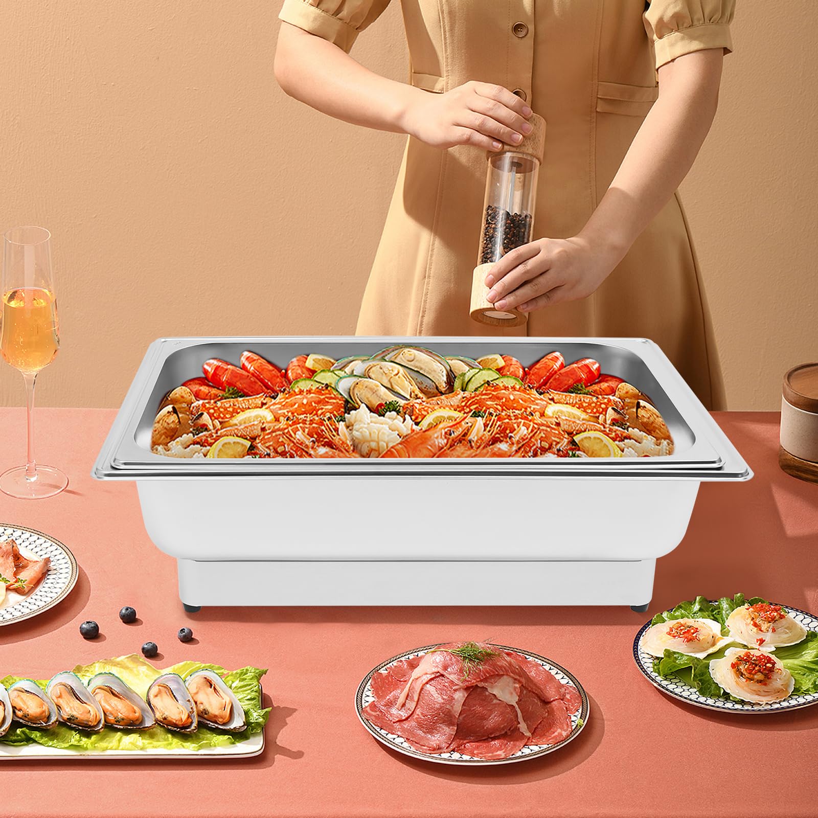 Chafing Dish, scaldavivande elettrico, in acciaio inox, 13,5 l, 600 W, con regolatore di temperatura, per catering, hotel, feste di famiglia