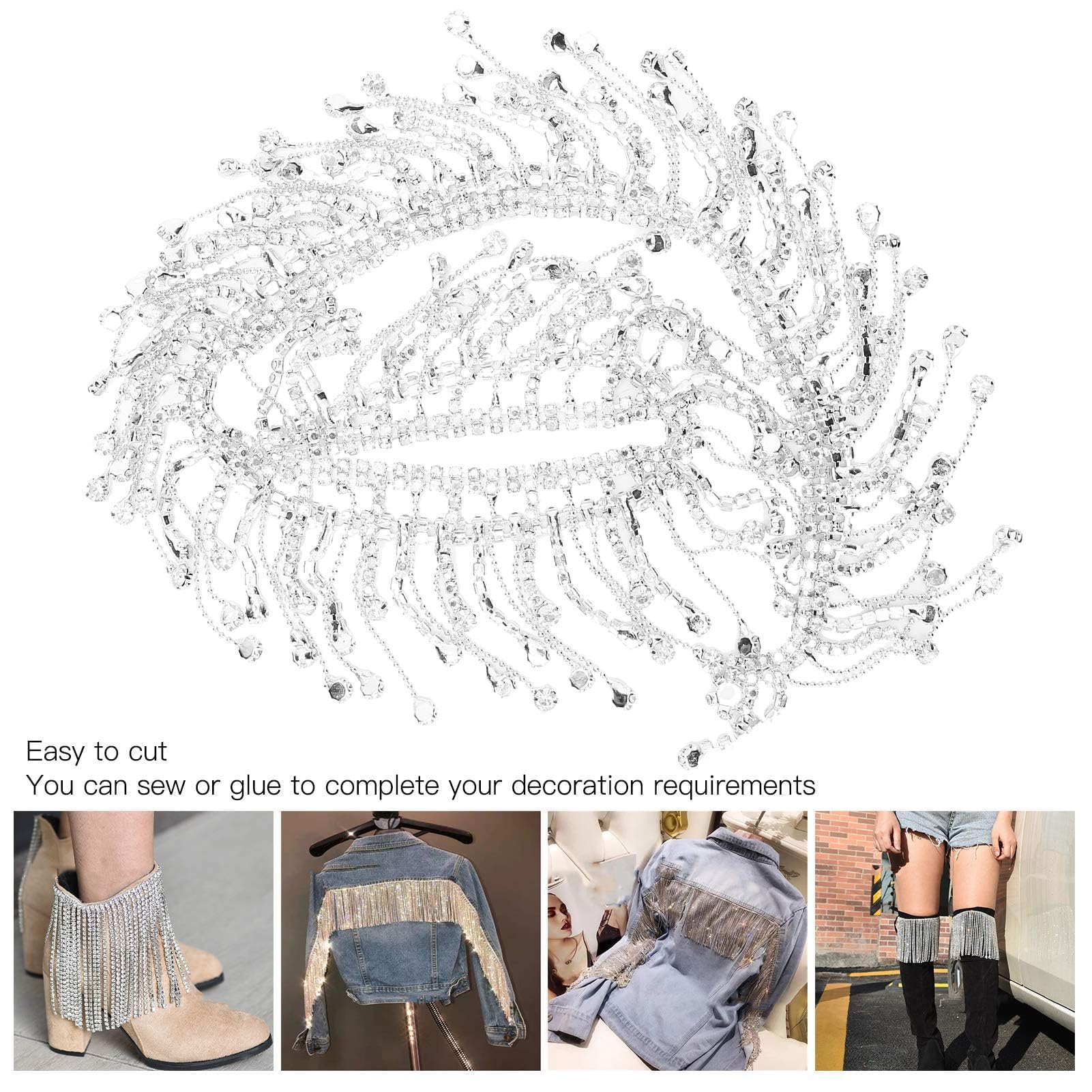 Catena di Strass per Abiti, Catena con nappa di strass con frange luccicanti per decorazione, Catena con frange a nastro in con in cristallo Bling Diamante per scarpe, Borsa, Decorazione di Nozze