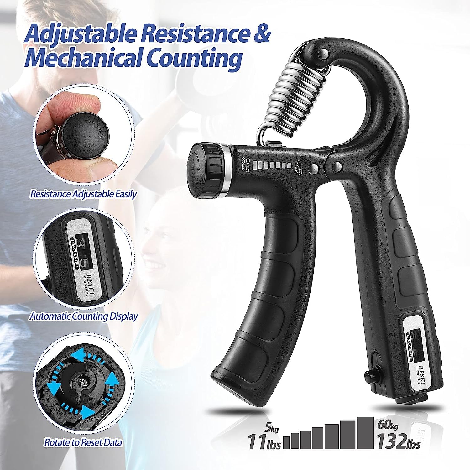 AMIFIT Hand Grip Strengthener 5 to 60 Kg Forearm Exerciser, Black 2