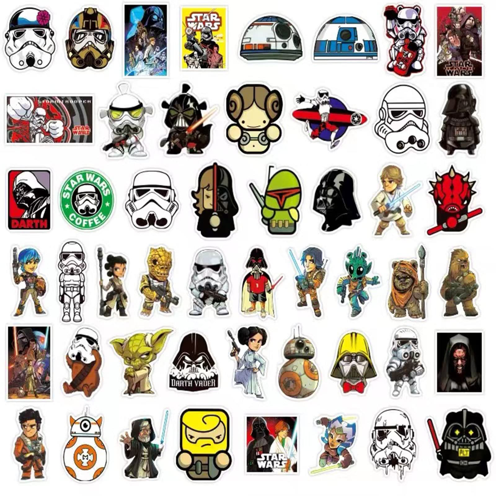 Adesivi 100 pezzi, adesivi Star Wars, decalcomanie graffiti in vinile impermeabile per laptop, skateboard, bici, moto, bambini e adolescenti