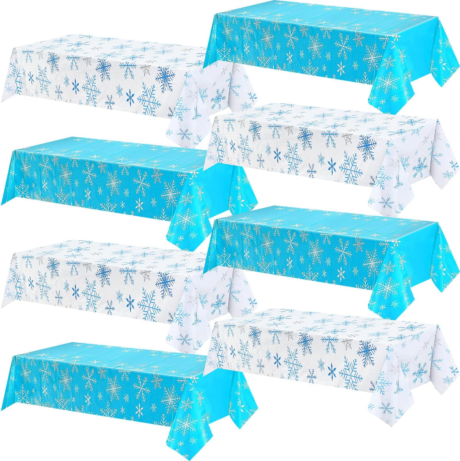 16 Pcs Christmas Snowflake Tablecloth Bulk Winter Disposable Plastic Table Cover for Christmas Holiday Birthday Baby Shower Party Decoration, 4 Style