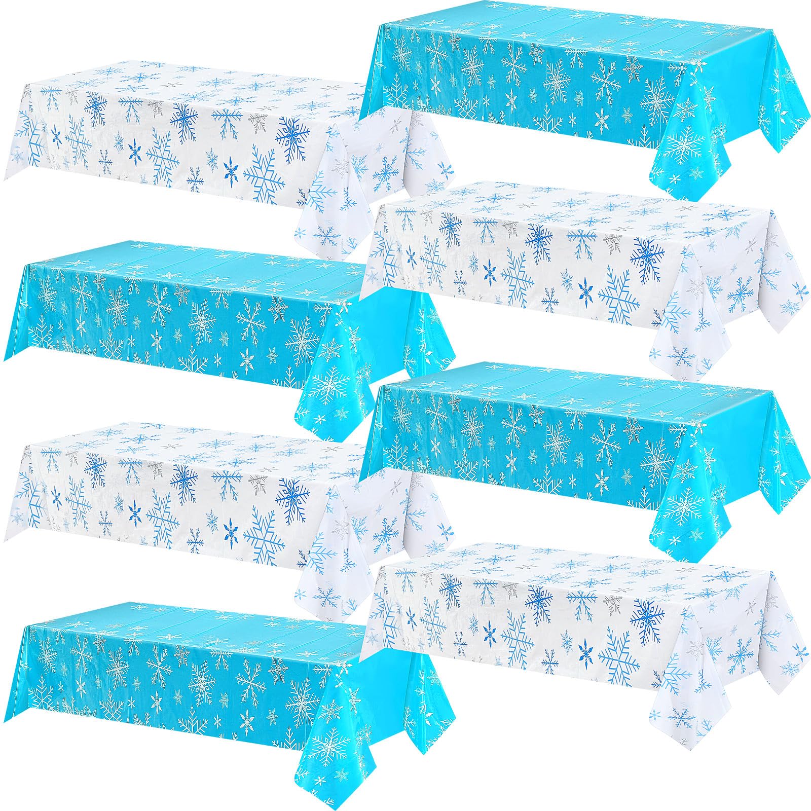 16 Pcs Christmas Snowflake Tablecloth Bulk Winter Disposable Plastic Table Cover for Christmas Holiday Birthday Baby Shower Party Decoration, 4 Style