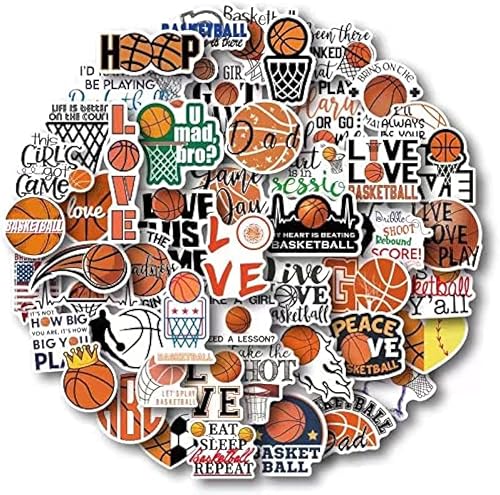 AOWDIAO Basketball Stickers for Water Bottle Cute Basketball Gifts 50 Pieces Sports Stickers for Kids Teens Adults