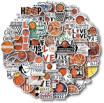 AOWDIAO Basketball Stickers for Water Bottle Cute Basketball Gifts 50 Pieces Sports Stickers for Kids Teens Adults