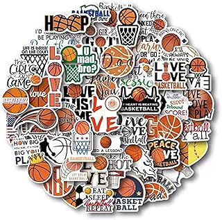 AOWDIAO Basketball Stickers for Water Bottle Cute Basketball Gifts 50 Pieces Sports Stickers for Kids Teens Adults