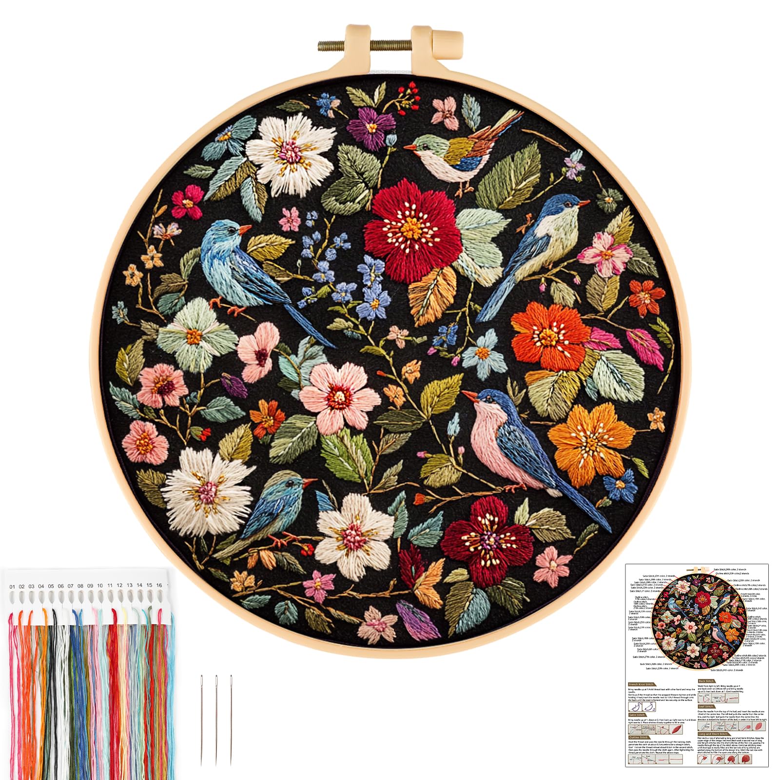 Kruissteek Kits Gestempeld, OWN4B Bloemen Krans en Kolibrie Gedrukt Patroon 11CT 14.1x14.1 inch DIY Borduurwerk Kit (Schreid