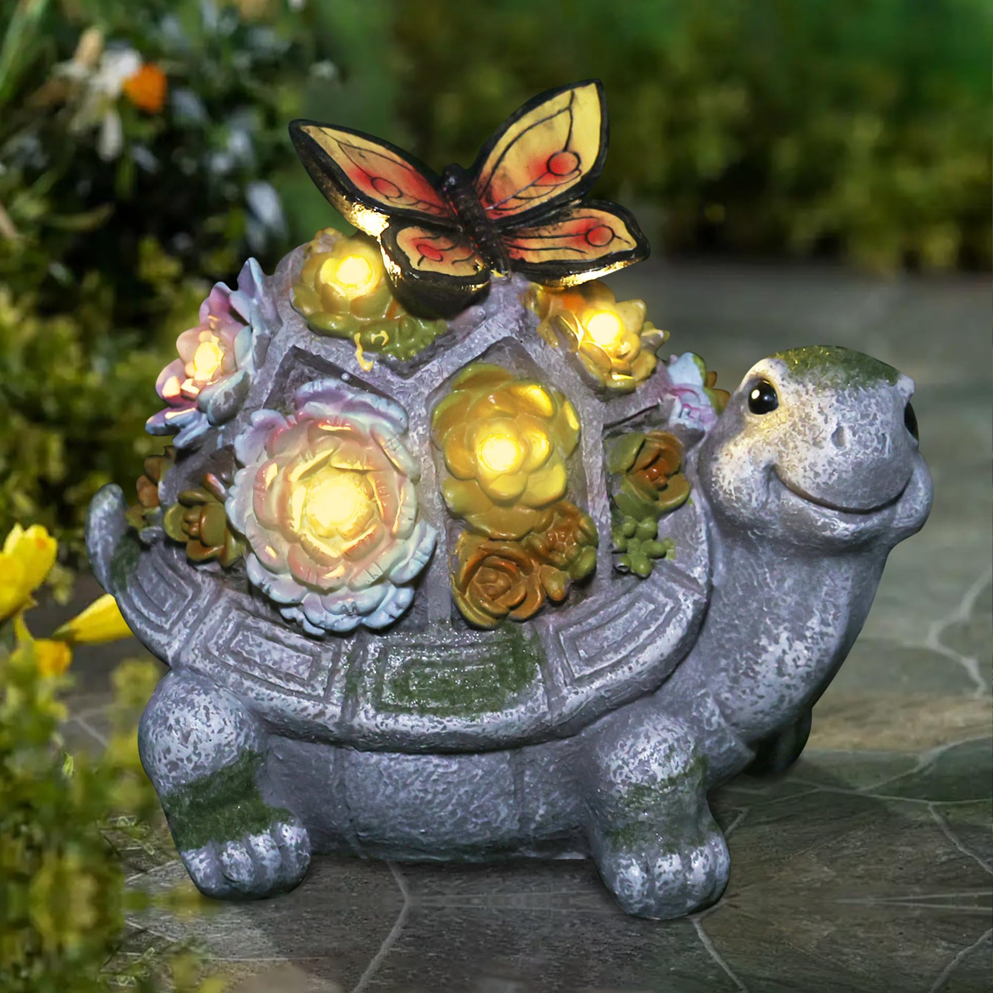 Attivolife Turtle Solar Garden Outdoor Statues with Succulent 7 LED Light, Patio Lawn Balcon Yard Ornament Art Decor, Mother Day Housewarming Birthday Gift for Mom Women Grandma