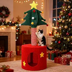 Torre de árvore de Natal para gatos de 83 cm com arranhador, casa de gato, cama de condomínio para adultos, gatos, pequenos gatos, árvore, centro de atividades