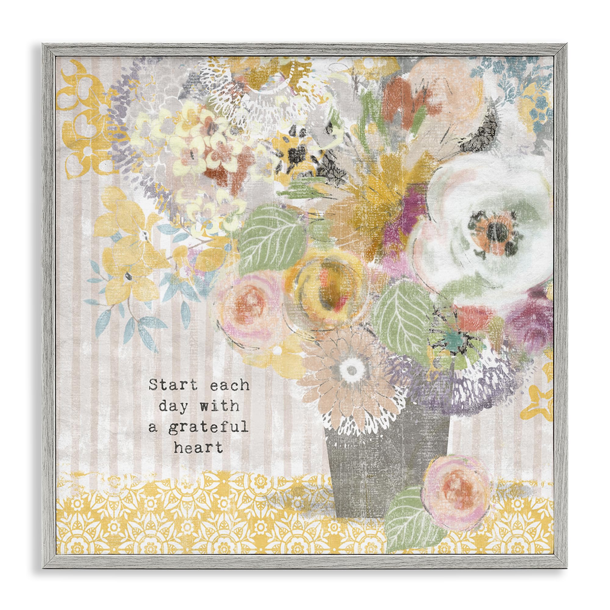 Stupell Industries 'Floral Inspirations Grateful Heart', Framed Giclee Art, Gray, 24 x 24 Inches, Easy to Hang and Sturdy, Made in USA, by Suzanne Nicoll