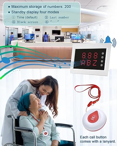 Miniatura 2 de Sistema de localización para cuidadores, sistema de llamadas de enfermera, sistema de llamadas inalámbrico de 1200 pies con 1 receptor de pantalla,
