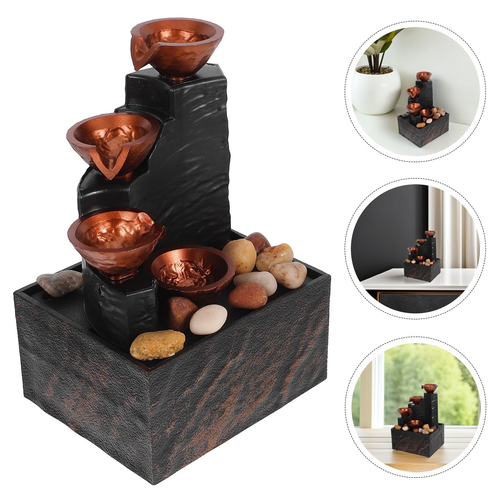 Levemolo Fuente de Agua de Mesa con Iluminación LED Integrada y Cascada de Guijarros para Decoración de Escritorio en Estudios y Estantes, Material Hips