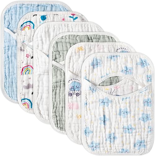 GROBRO7 Baberos de muselina para bebé, de algodón suave, con hombros descubiertos, lavables a máquina, 6 unidades