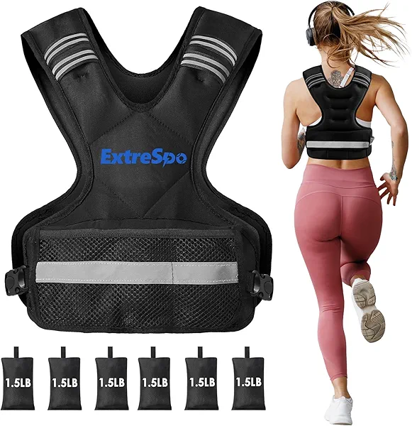 ExtreSpo Adjustable Weighted Vest for Women and Men, 4-10lb/11-20lb/20-32lb Weight Vest with 6 Ironsand Weights, Body Weight Vest Exercise Set with Reflective Strip for Strength Training and Workout