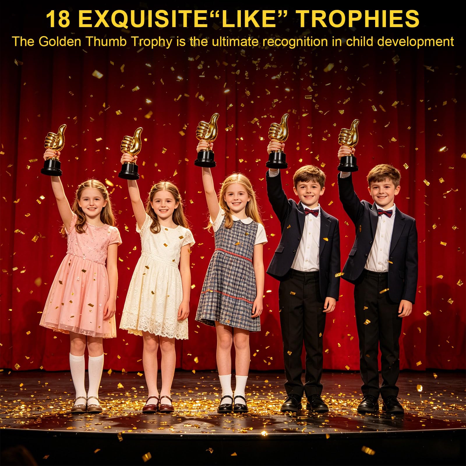 Lot de 18 trophées dorées en plastique, mini sculpture pour doigts, récompenses pour fête sportive, gagnant, fête, anniversaire