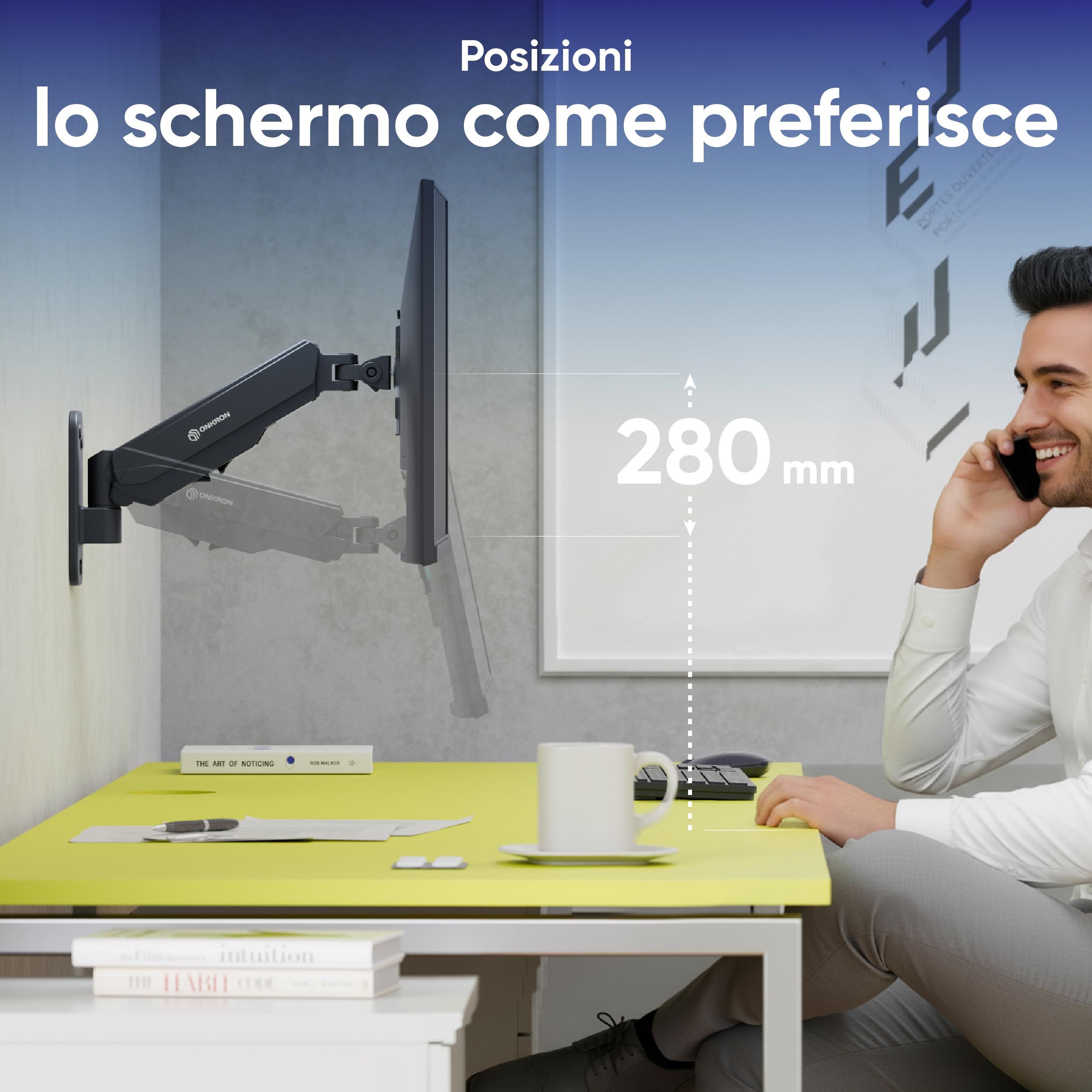 ONKRON Braccio per TV da 13 a 34 pollici - Supporto a Muro per TV Universale con Peso fino a 8 kg - Staffa Televisore con VESA 75x75 e 100x100 mm/Porta TV Girevole, Inclinabile e Rotativo G120-B Nero
