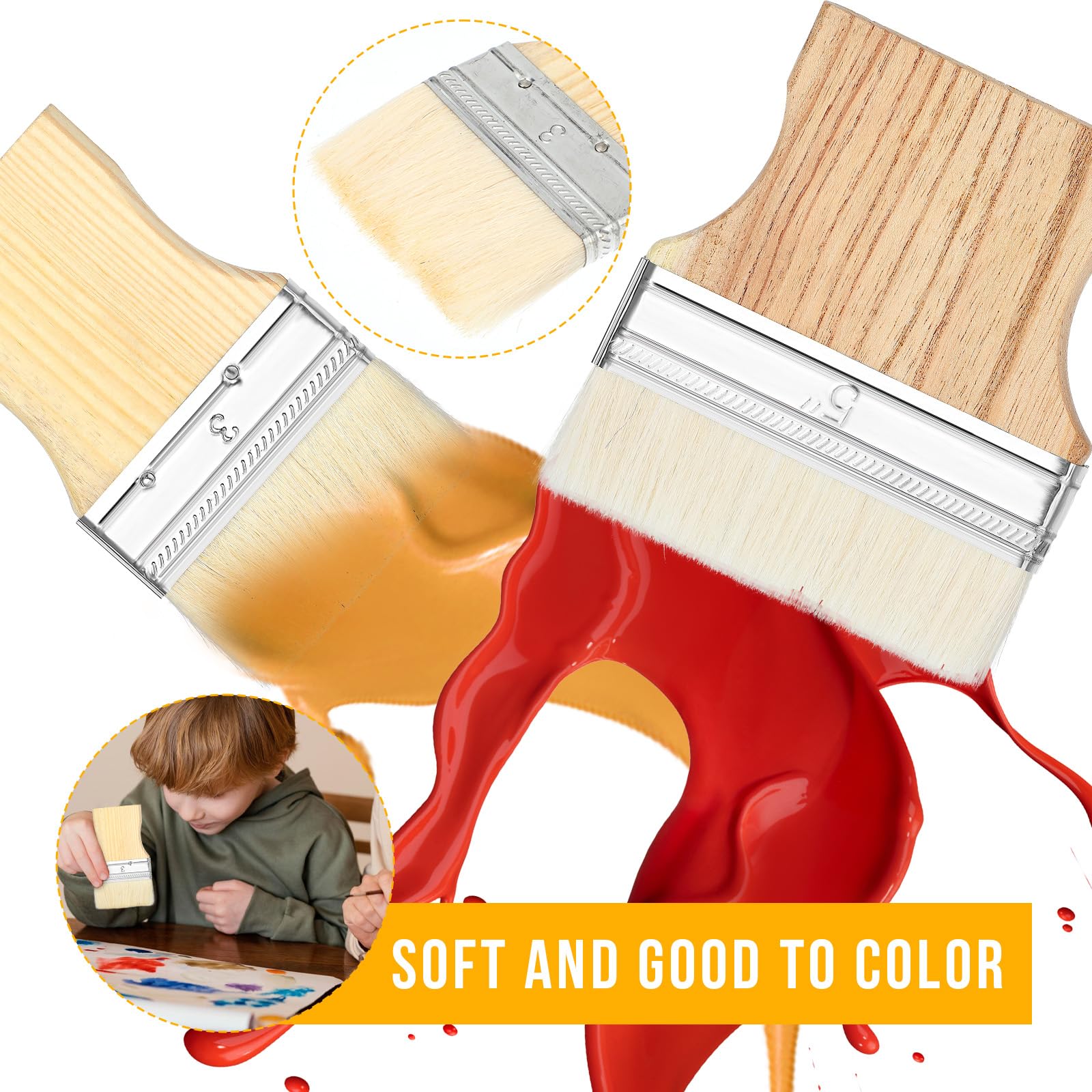 Thinp 3 pcs Flat Paddle Paint Brush Set,Wide Paint Brush Large Paint Brush 3/4/5 Inch Paint Brush with Poplar Handle Art Paint Brush Wool Paint Brushes Flat Paint Brush for Oil and Acrylic Paints - Image 4
