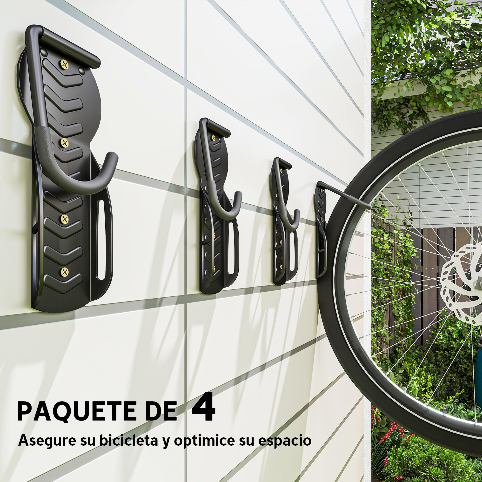 SPORTNOW Soportes de Pared para Bicicletas de 4 Piezas, Gancho para Colgar Bicicleta Plegable hasta 30 kg, Portabicicletas de Almacenamiento Vertical con Tornillos, para Casa, Garaje y Sótano, Negro