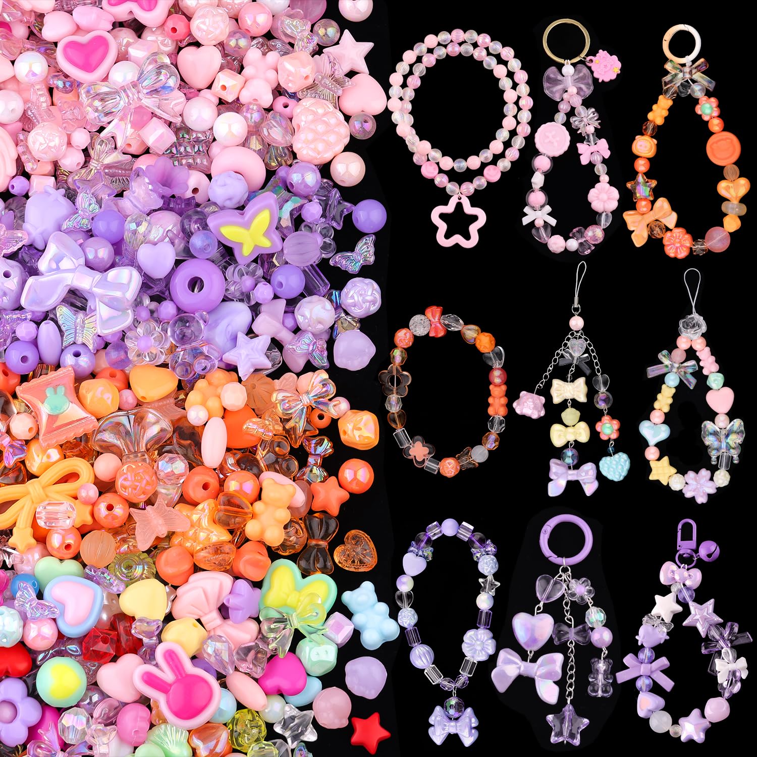210-270PCS TINKRSTUFF Assorted Acrylic Beads, Mixed Cute Beads for Bracelet Making, Bow Aesthetic Flower Star Butterfly GummyBear Kawaii Charms for Jewelry Necklace Making DIY Keychain Phone Charm