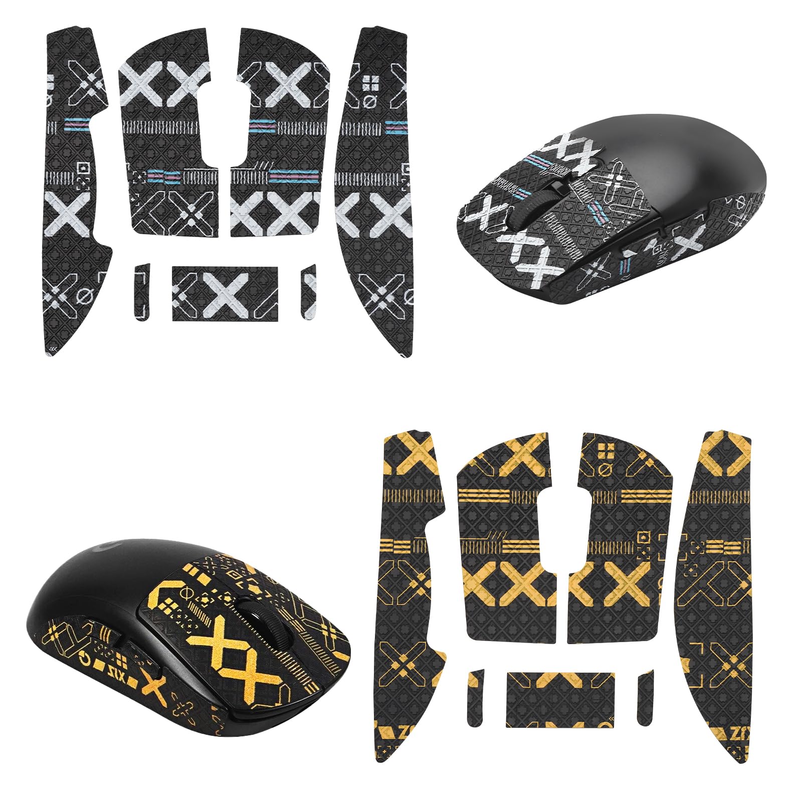 HENGBIRD Mouse Grip Tape for Logitech G Pro X Superlight 2 - Ultra Thin Non-Slip Sweat-Absorbing - Set of 2 Black & Black Gold Grip Tape Gaming Mouse Accessories for G Pro Wireless X Superlight 1/2