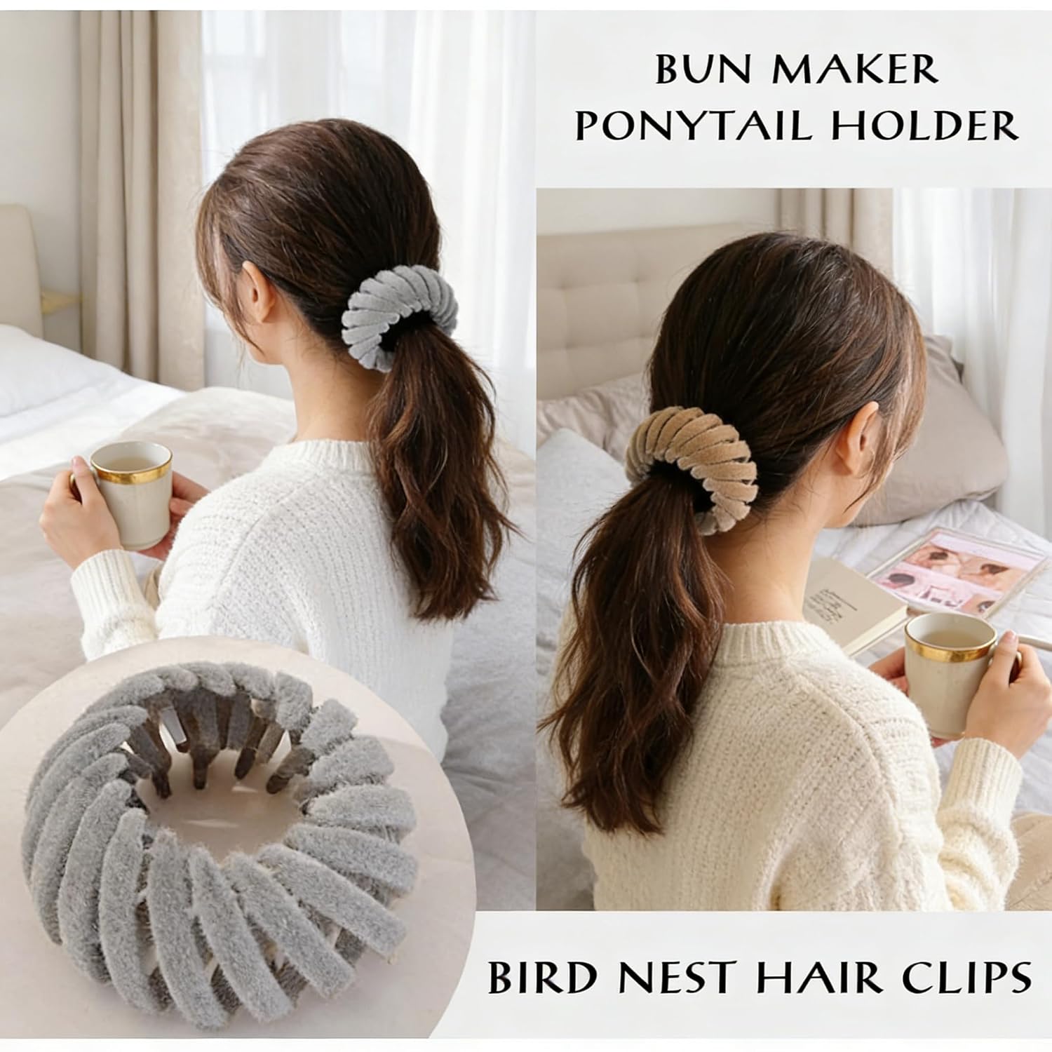 6Pcs Birds Nest Hair Clip Set for Women, Velvet Bird Nest Hair Clip Expandable Ponytail Holder, Lazy Bun Maker Hair Clips, Non Slip Bird Nest Plate Hairpins for Thick Thin Hair image 5