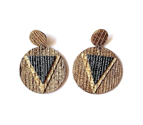 VIRECHIC - Disc Drop Earrings - Sustainable Natural Fiber, Handmade Brazilian Earrings, Unique Creative Pair of Earrings, Eco-Friendly - Black