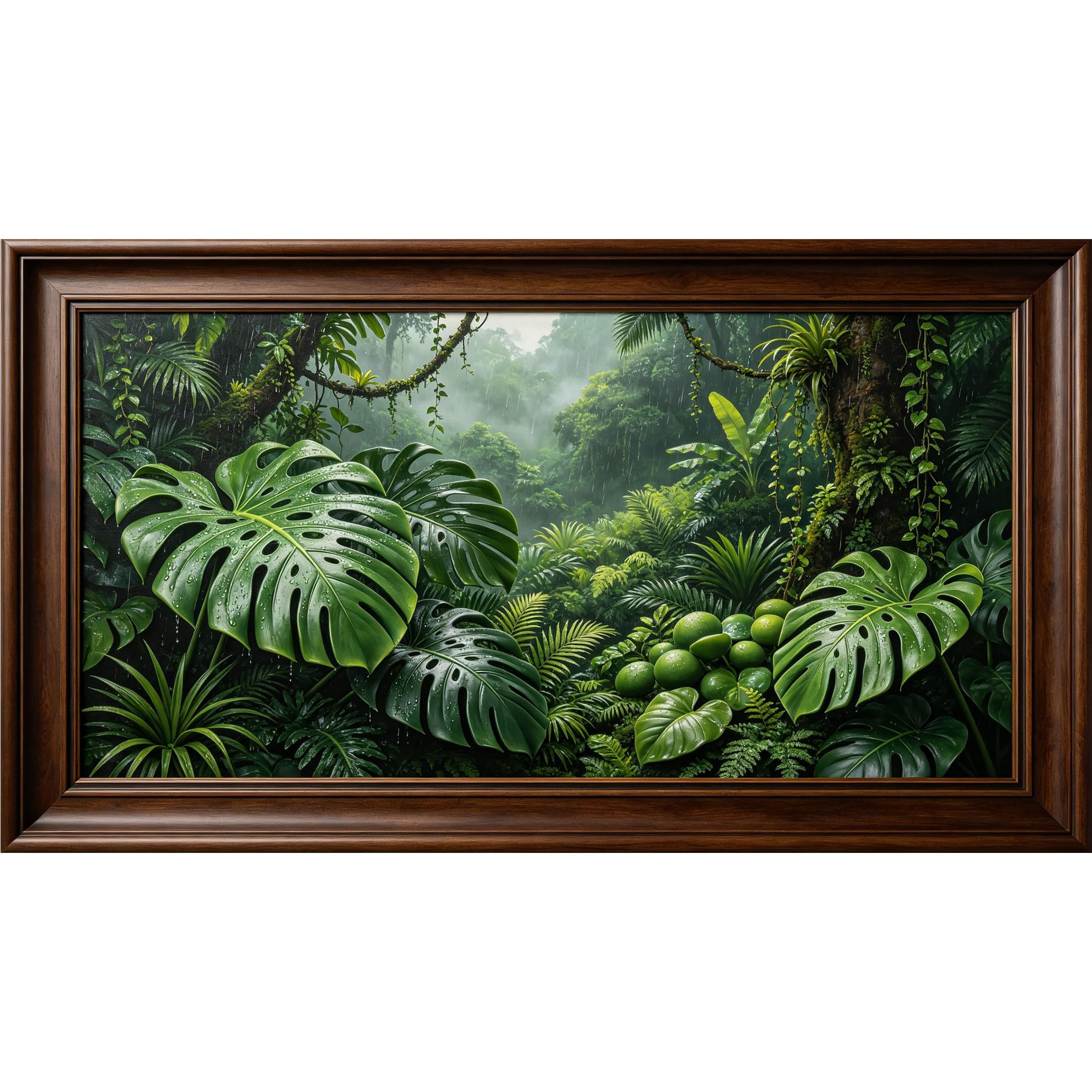 QZLITHOTIC 50×100cm 3D Framed Wall Art， Tropical Jungle Monstera Leaf Rainforest Self?Adhesive Mural， Water?Activated Peel & Stick Fabric Decor Wall Decal for Bedroom Living Room