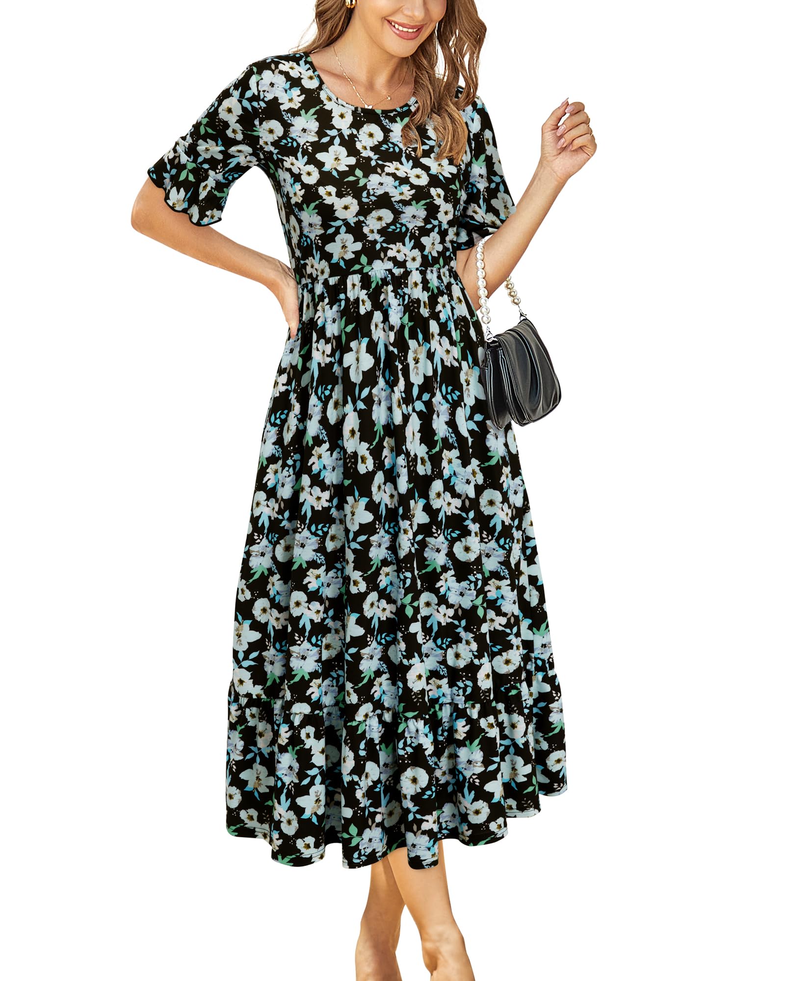 STYLEWORD Vestito Estivo a Maniche Corte da Donna Lungo Midi da Spiaggia, Vestito per Le Vacanze
