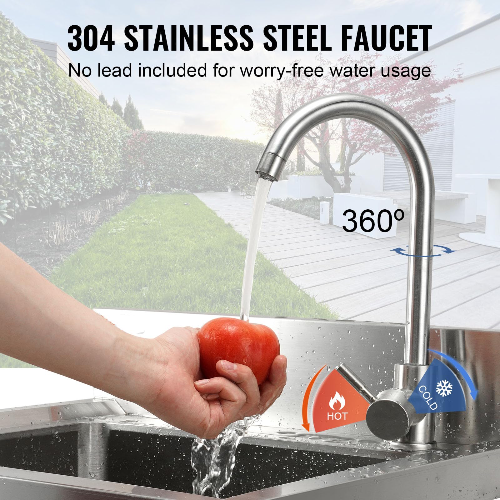 VEVOR Fregadero Utilitario de Acero Inoxidable, Fregadero Pequeño Independiente de 1 Compartimento que Incluye Grifo y Patas, Fregaderos Comerciales de un solo Tazón de 410 x 330 x 220 mm