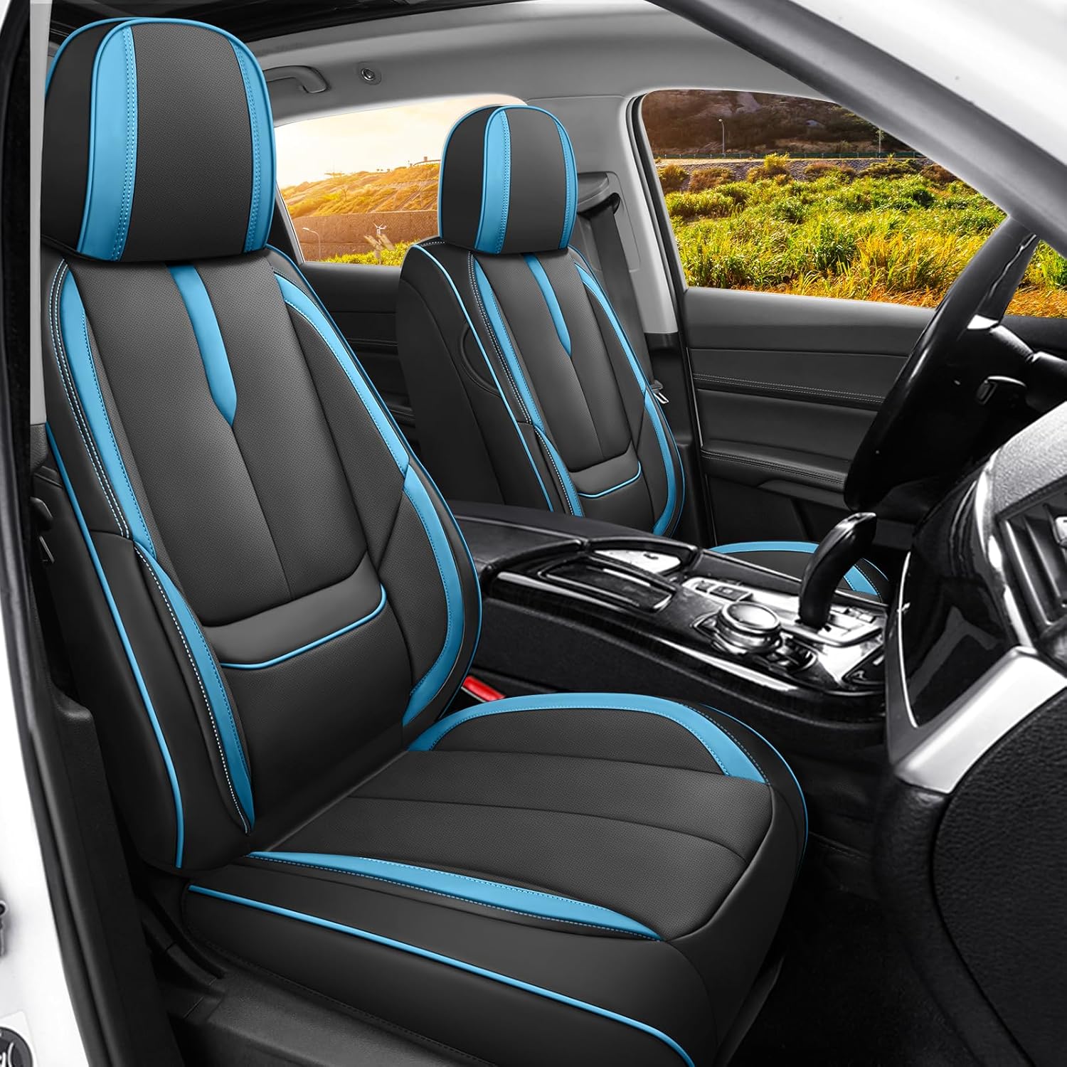 Fit for Hyundai Santa Cruz Seat Covers Full Set 2022-2025, Full Coverage Customized, Premium Leather Waterproof Stain-Resistant Easy Install(Green&Black/Standard 5 Seats)